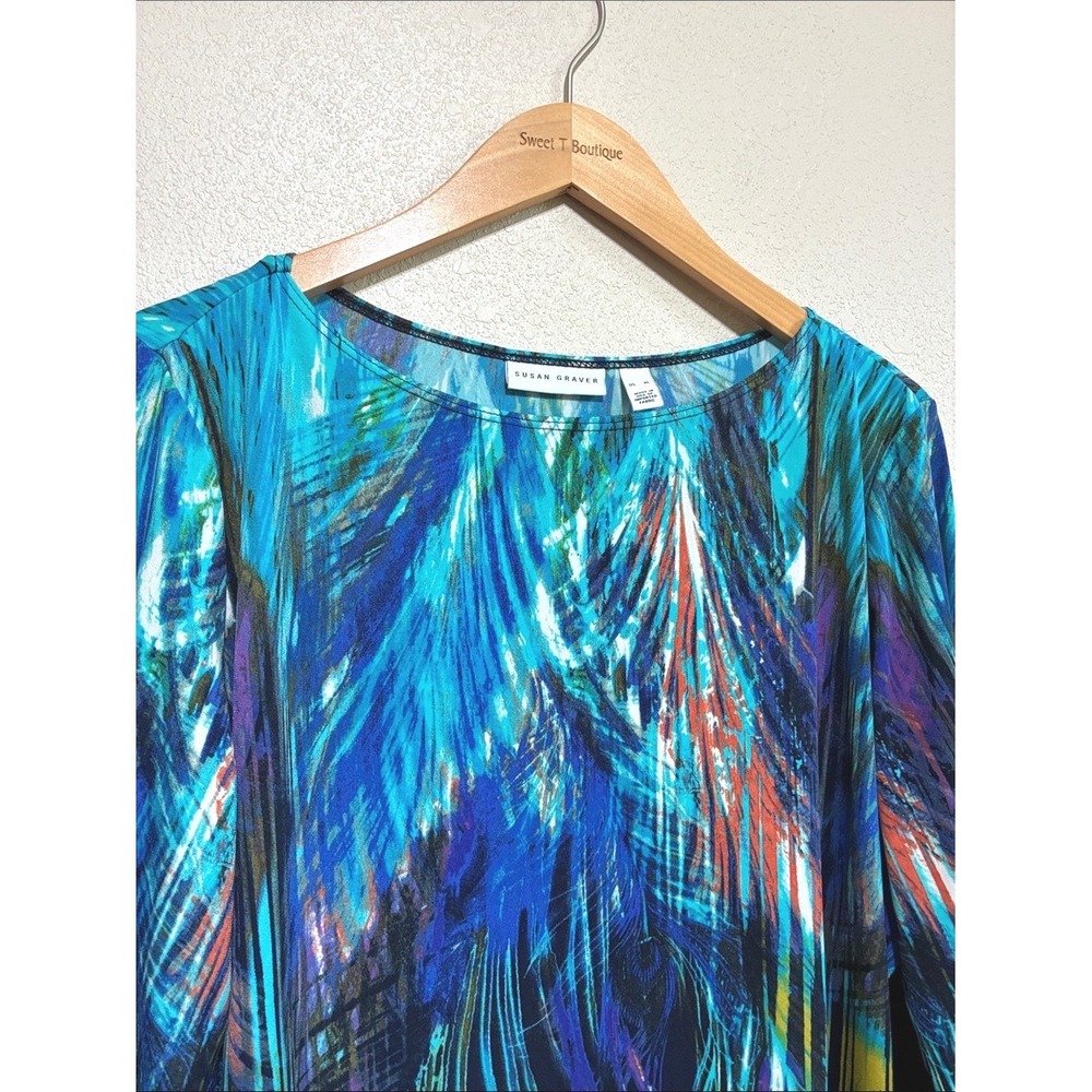 Susan Graver Liquid Knit Size XL Abstract Artsy Tunic Top Office Career Travel - Picture 2 of 7